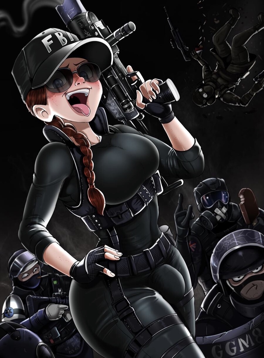 1futa 5boys ash_(rainbow_six) ball_bulge balls balls_under_clothes blue_eyes breasts bulge clothed curvy doc_(rainbow_six) flaccid freckles fully_clothed futa_focus futa_sans_pussy futa_with_male futanari ginger ginger_hair glaz_(rainbow_six) large_breasts male male_with_male mask mute_(rainbow_six) penis penis_bulge penis_under_clothes rainbow_six rainbow_six_siege rook_(rainbow_six) shadman simple_background skin_tight smoke_(rainbow_six) sunglasses tactical_vest thick_thighs tinted_eyewear tom_clancy tongue_out