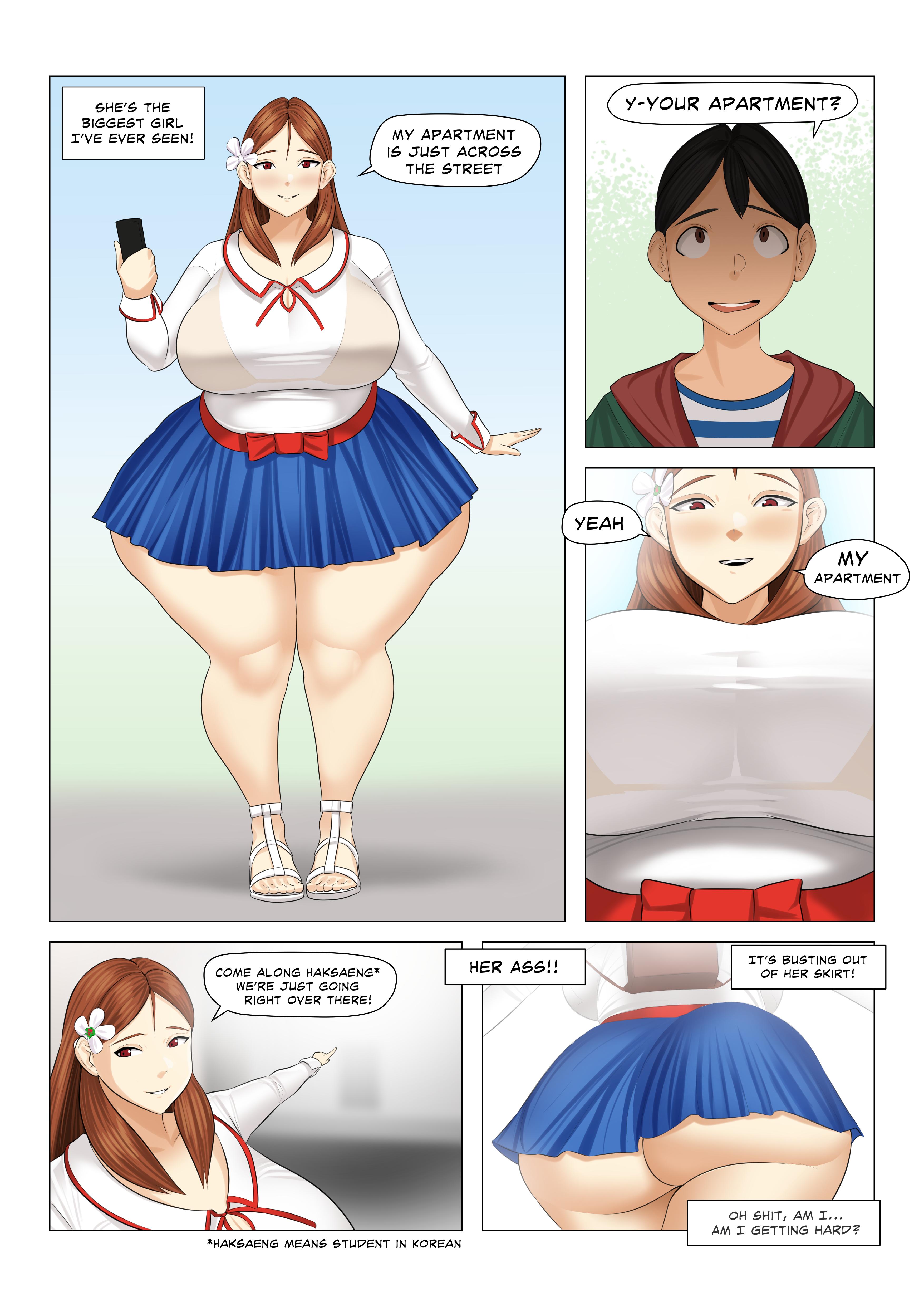 1boy, 1girls, ass, bae (toroboro), big ass, big breasts, big butt, breasts, comic, english text, female, huge ass, huge breasts, male, sandals, text, toroboro