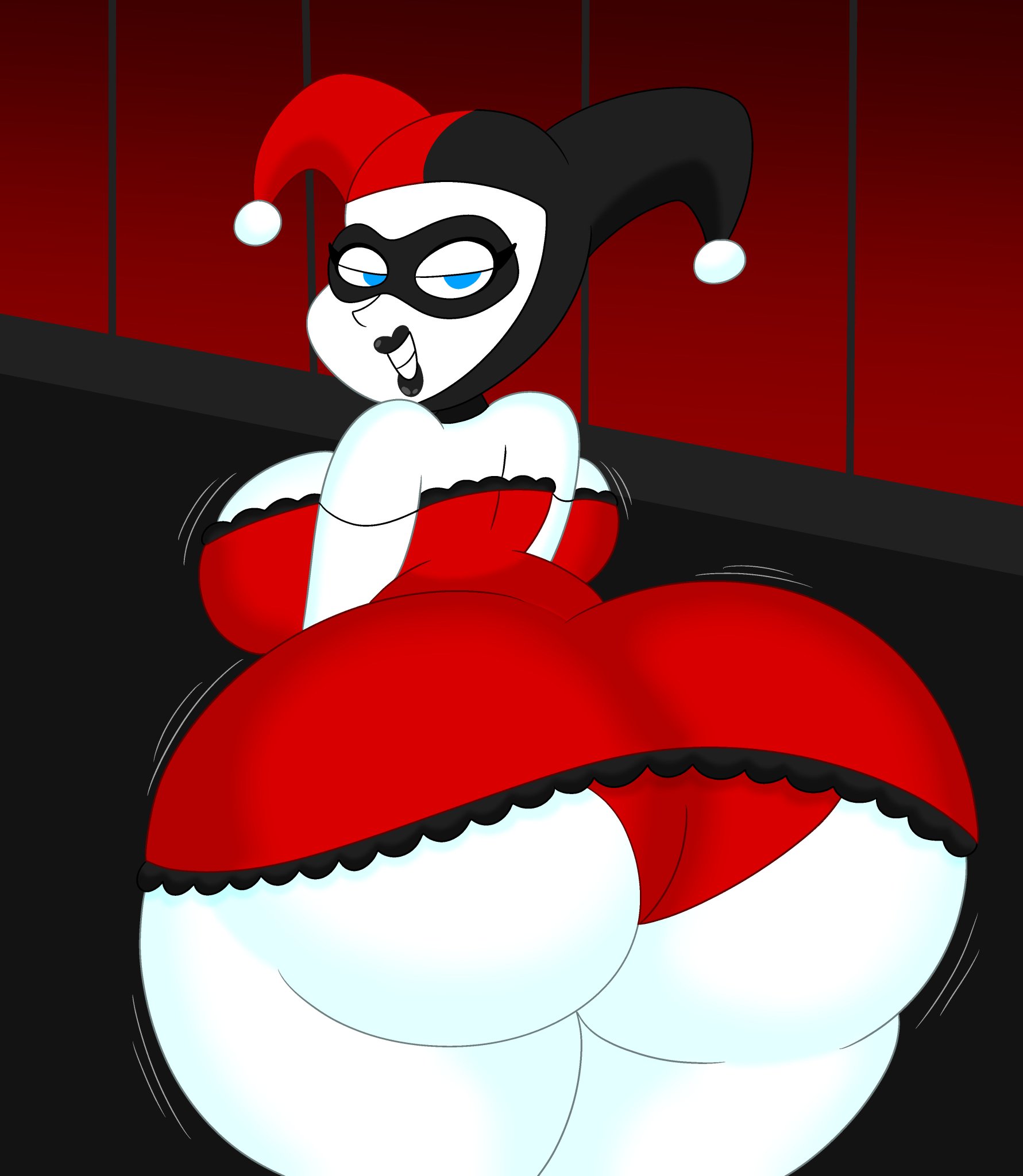 1girls, 3barts, alternate version available, ass, babydoll, back view, batman (series), batman: the animated series, big ass, big breasts, big butt, breasts, bubble ass, bubble butt, dc, dc comics, female, female only, harley quinn, harley quinn (classic), huge ass, huge butt, light skin, light-skinned female, lingerie, looking back, pale skin, pale-skinned female, panties, rear view, solo, thick ass, thick thighs, white skin