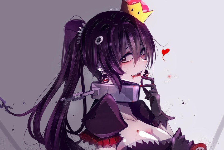 black_dress blush breasts chain_chomp chompette collar fangs female horny likesac mario_(series) new_super_mario_bros._u_deluxe nintendo super_crown