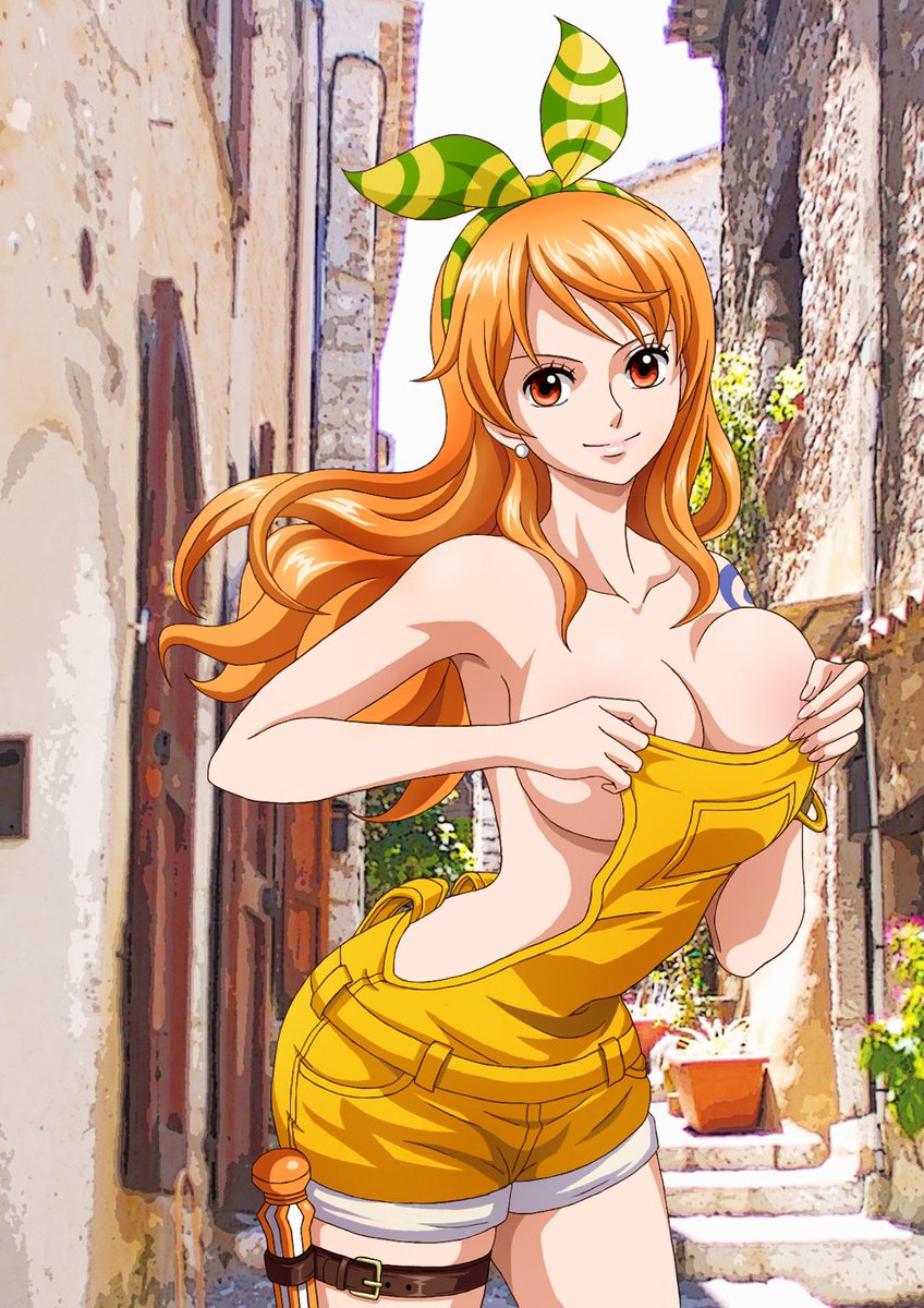 1girls accurate_art_style bangs bare_shoulders bracelet breasts clima-tact earrings female female_only hair_ornament hair_ribbon jewelry large_breasts lips long_hair looking_at_viewer naked_overalls nami one_piece one_piece_film_stampede orange_eyes orange_hair overalls raida_(j5einmnjp3r49k6) ribbon shounen_jump sideboob smile solo suspenders tagme tattoo wavy_hair