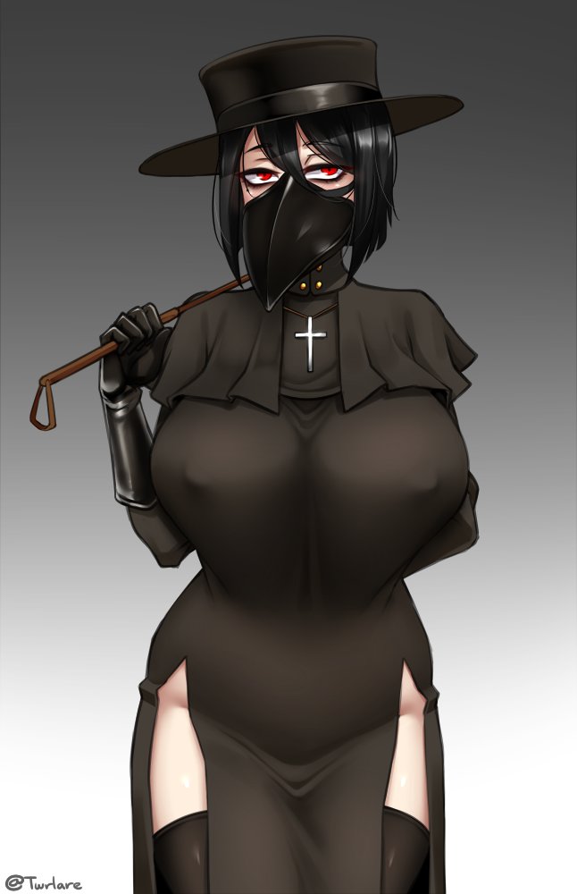 1girls, big breasts, breasts, cleavage, erect nipples, female, female only, huge breasts, large breasts, nipple bulge, nipples, pelvic curtain, plague doctor, solo, thick thighs, thighhighs, twrlare, wide hips