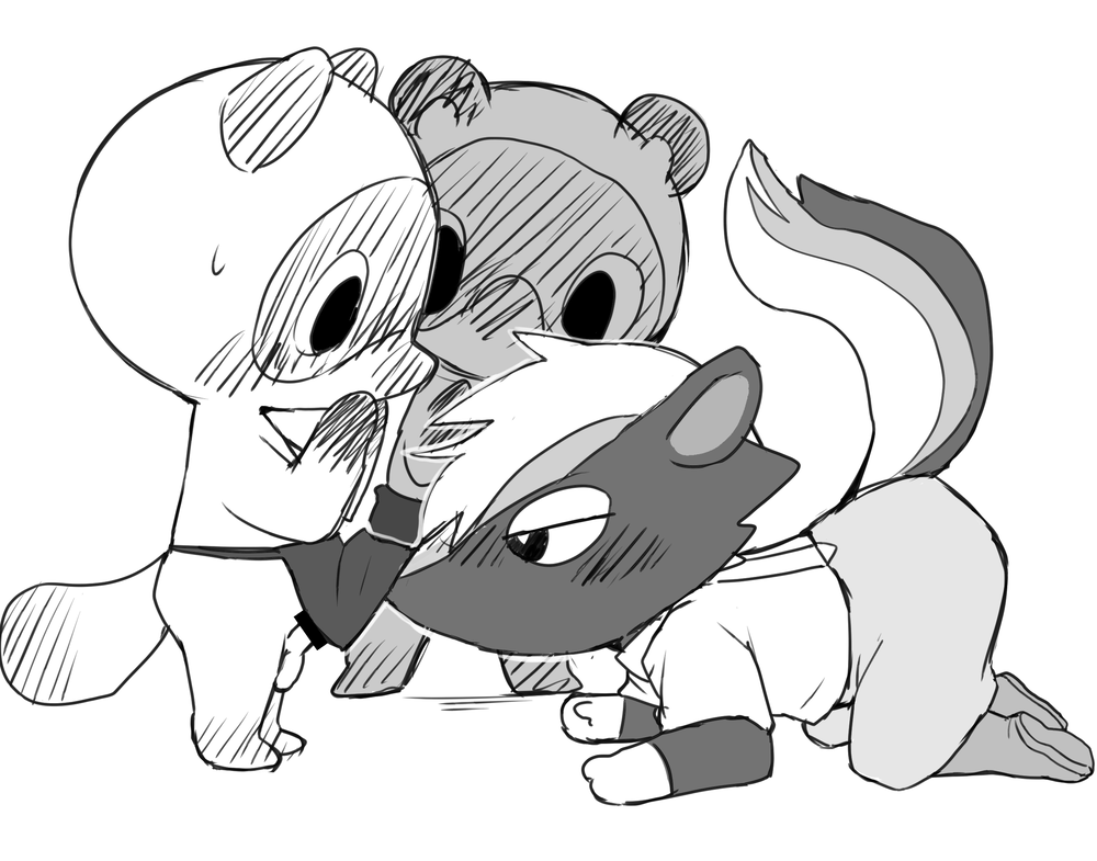 2020 animal_crossing apron apron_lift balls blush canid canine censored clothed clothing clothing_lift crotch_sniffing genitals ineffective_censorship kicks_(animal_crossing) male_only mammal manmosu_marimo mephitid monochrome nintendo penis raccoon_dog simple_background skunk sniffing tanuki timmy_nook tommy_nook video_games white_background young