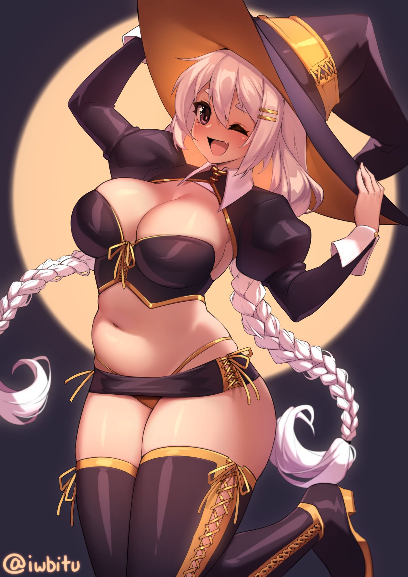 1girls, big breasts, breasts, cleavage, female, female only, iwbitu, large breasts, looking at viewer, solo, thick thighs, wide hips, witch