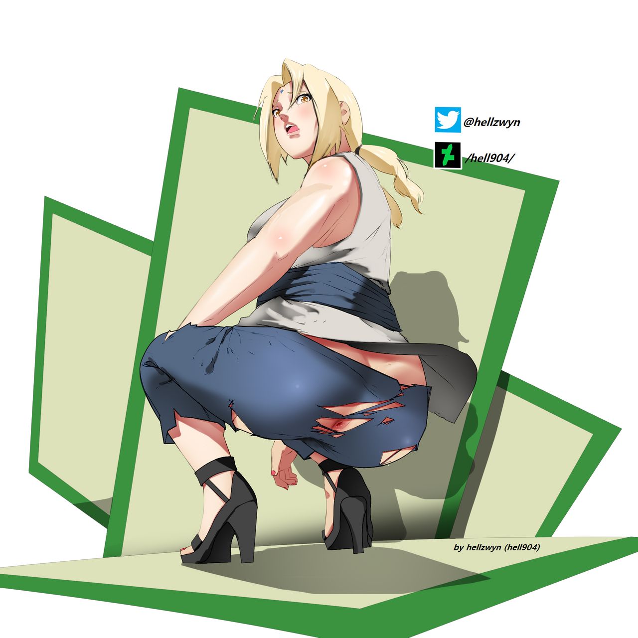 1girls, anus, ass, ass cleavage, ass crack, bent over, blush, butt crack, clothing, dress, feet, female, female only, hairless, hell904, high heels, long hair, milf, naruto, naruto (series), naruto shippuden, no panties, painted nails, pubic hair, purple eyes, pussy, red hair, ripped clothing, tight pants, toes, tsunade, vagina