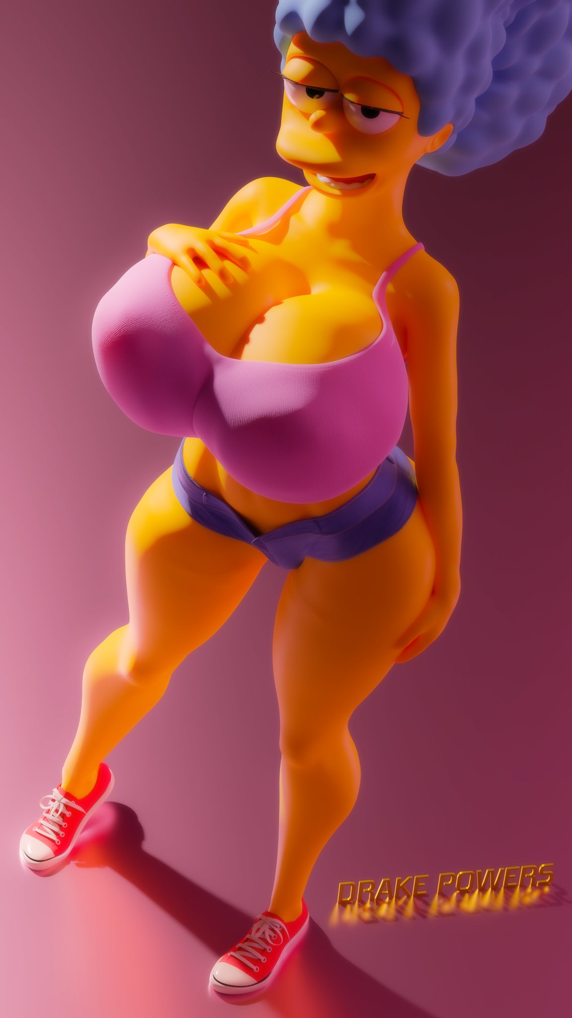 1girls, 3d, alternate breast size, artist name, big breasts, blue hair, breasts, bust, busty, cleavage, curvaceous, drakepowers, female, female focus, female only, hair, hips, hourglass figure, large breasts, legs, long hair, looking at viewer, lower body, marge simpson, milf, the simpsons, thick, thick legs, thick thighs, thighs, upper body, watermark, wide hips, yellow skin