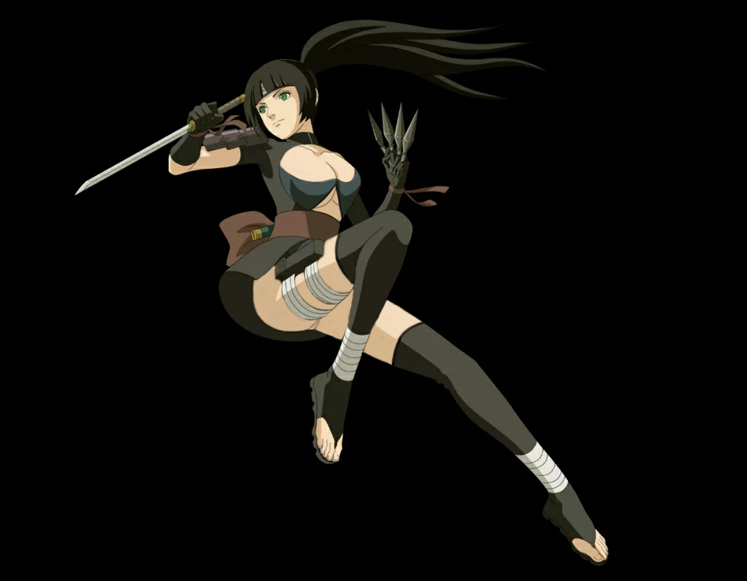 1girls, big breasts, black hair, breasts, cleavage, cutout, elbow gloves, feet, female, female only, fighting stance, gloves, green eyes, holding object, holding weapon, katana, kunai, kunoichi, long hair, naruto, naruto (series), naruto shippuden, no panties, open toe shoes, ponytail, pussy, sandals, shizuka (naruto), sword, thighhighs, tied hair, toes, vagina