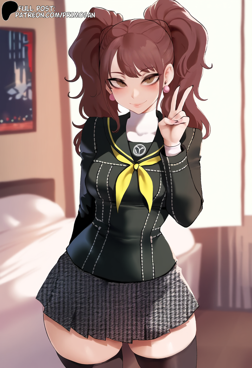 ai_generated black_stockings black_thighhighs brown_eyes brown_hair kujikawa_rise looking_at_viewer medium_breasts persona persona_4 primosan sailor_collar school_uniform skirt stockings thighhighs twintails