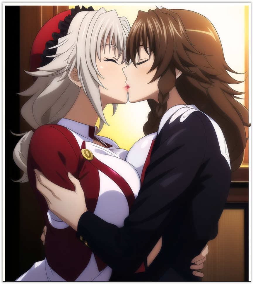 2females 2milfs 2women ai_generated grayfia_lucifuge happy_new_year high_school_dxd lesbian_couple lesbian_kiss lovers venelana_gremory yuri yuri yuri