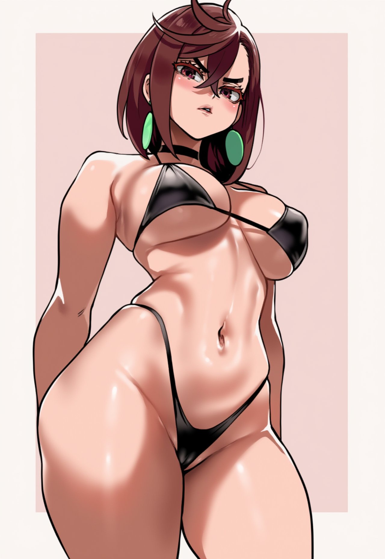 1girls ai_generated ayase_momo bikini blushing_at_viewer brown_eyes brown_hair cameltoe choker color dandadan earrings female female_only huge_breasts light-skinned_female looking_at_viewer osyasenpai shonen_jump solo thick_thighs twitter uncensored viz_media