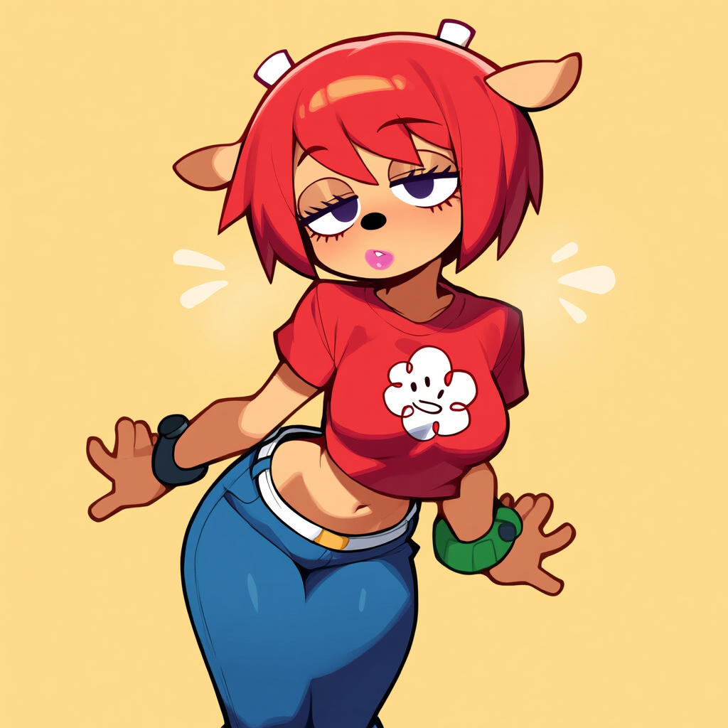 1girls ai_generated anthro female female_focus furry lamb lammy_lamb large_breasts male midriff orange_fur parappa_the_rapper praying presenting red_hair sheep sheep_girl sony sony_corporation sony_interactive_entertainment thong um_jammer_lammy