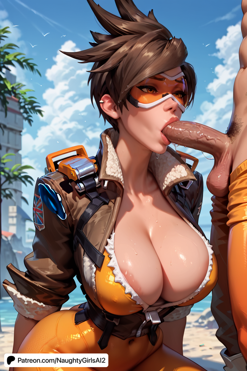 ai_generated big_breasts blizzard_entertainment breasts eyewear fellatio goggles naughtygirlsai overwatch overwatch_2 penis short_hair spiked_hair testicles tracer