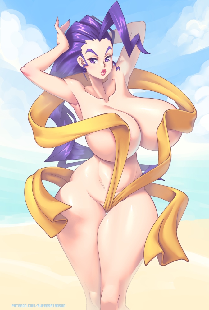 1girls 2d beach busty capcom color completely_nude completely_nude_female digital_media_(artwork) female female_focus female_only hourglass_figure large_breasts long_hair looking_at_viewer nude nude_beach nude_female nudity pubic_hair public_nudity purple_eyes purple_hair rose_(street_fighter) scarf smile solo street_fighter street_fighter_alpha supersatanson tagme wide_hips