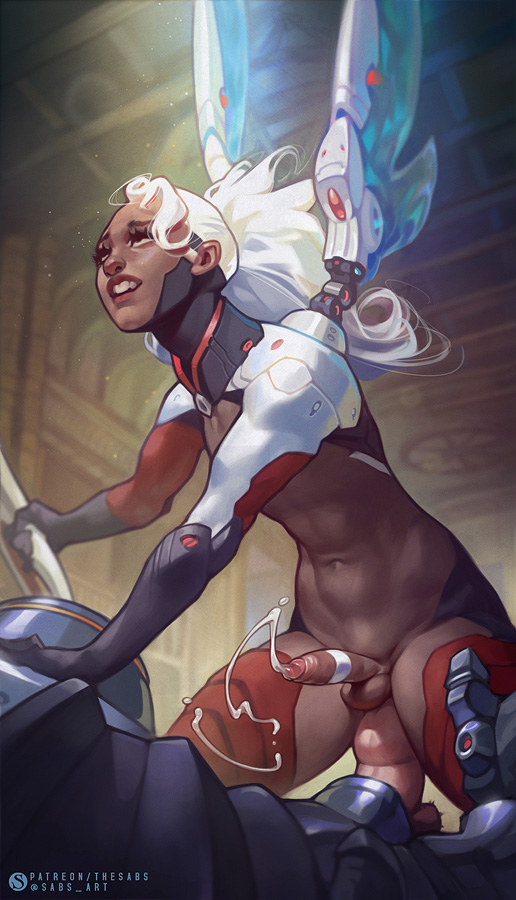 2boys, 2d, big penis, crossdressing, cum, cum while penetrated, cumshot, dark skin, dark-skinned femboy, dark-skinned male, early design, erection, femboy, gay, girly, interracial, long hair, looking pleasured, looking up, male, male mercy, male only, male/male, mercy, mercy (beta), old design, open mouth, overwatch, overwatch 2, penis, reinhardt, rule 63, sabudenego, sex, shrug (clothing), trap, white hair, wings, yaoi