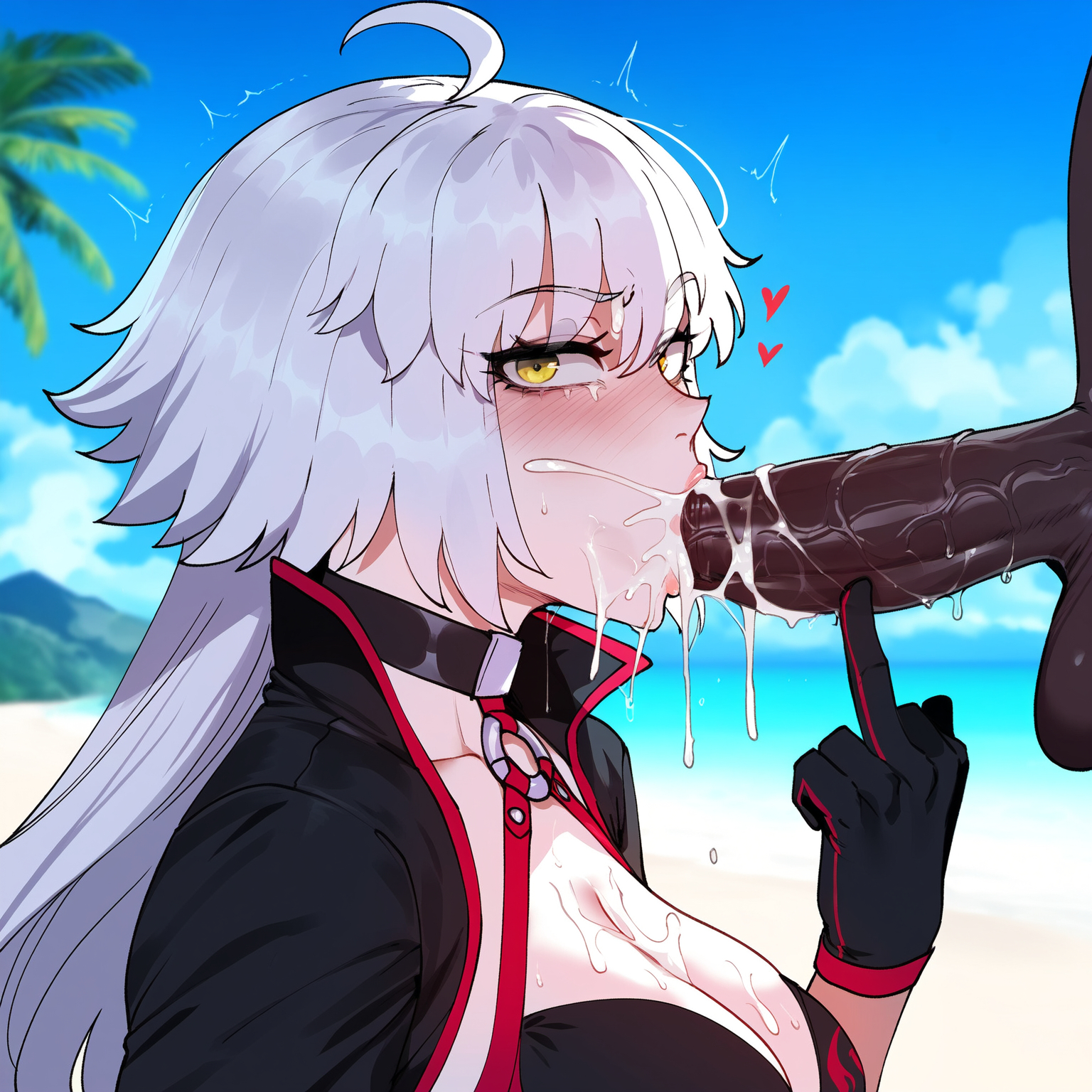 1girls, ai generated, creamy ai, dark skin, dark-skinned male, fate (series), fate/grand order, female, jeanne alter, light skin, light-skinned female, male, tagme, white hair