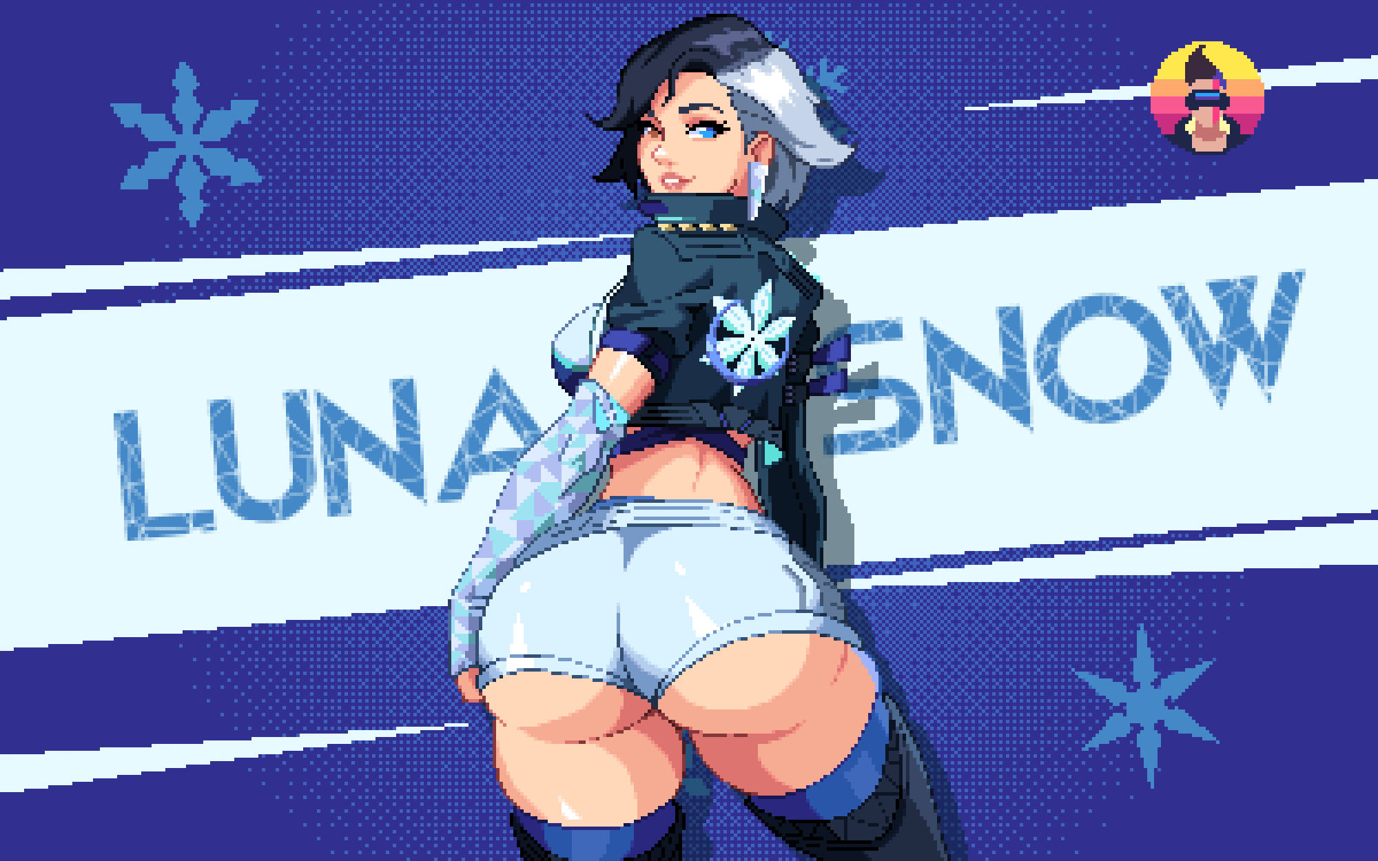 1girls alternate_ass_size ass ass_focus big_ass female female_only luna_snow luna_snow_(marvel_rivals) marvel marvel_rivals neophite-byte pixel_art thick_thighs