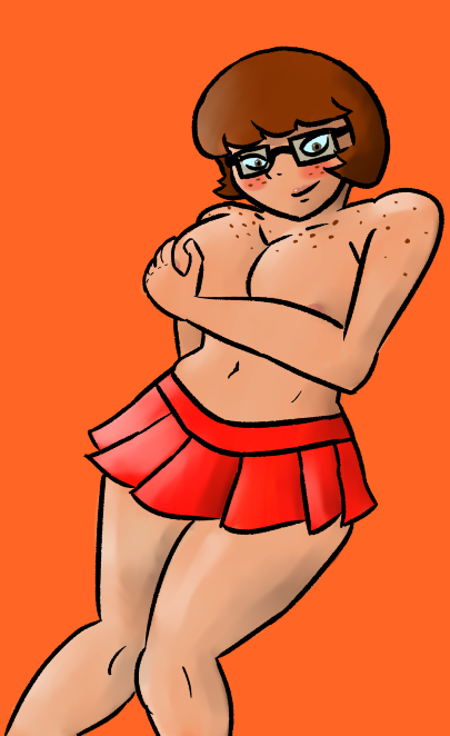 embarrassed enf glasses hanna-barbera large_breasts notsafeforwood scooby-doo skirt thick_thighs topless velma_dinkley