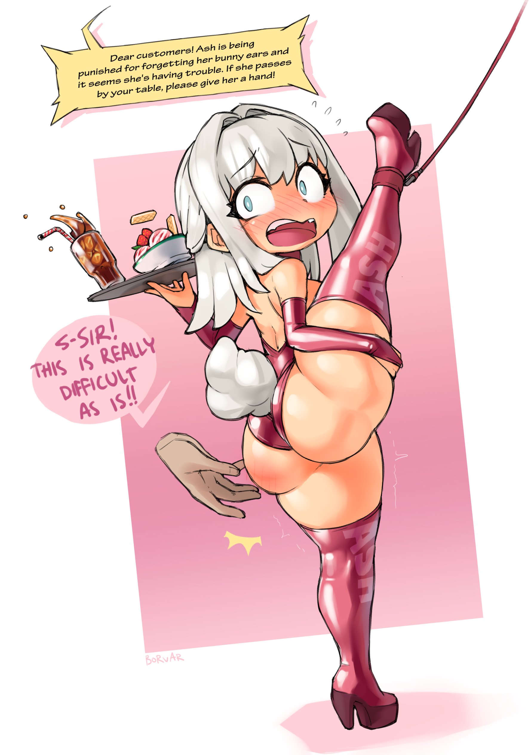 1girls, ass, big ass, borvar, female, female only, speech bubble, splits, spread legs, text, thighhighs, vertical splits
