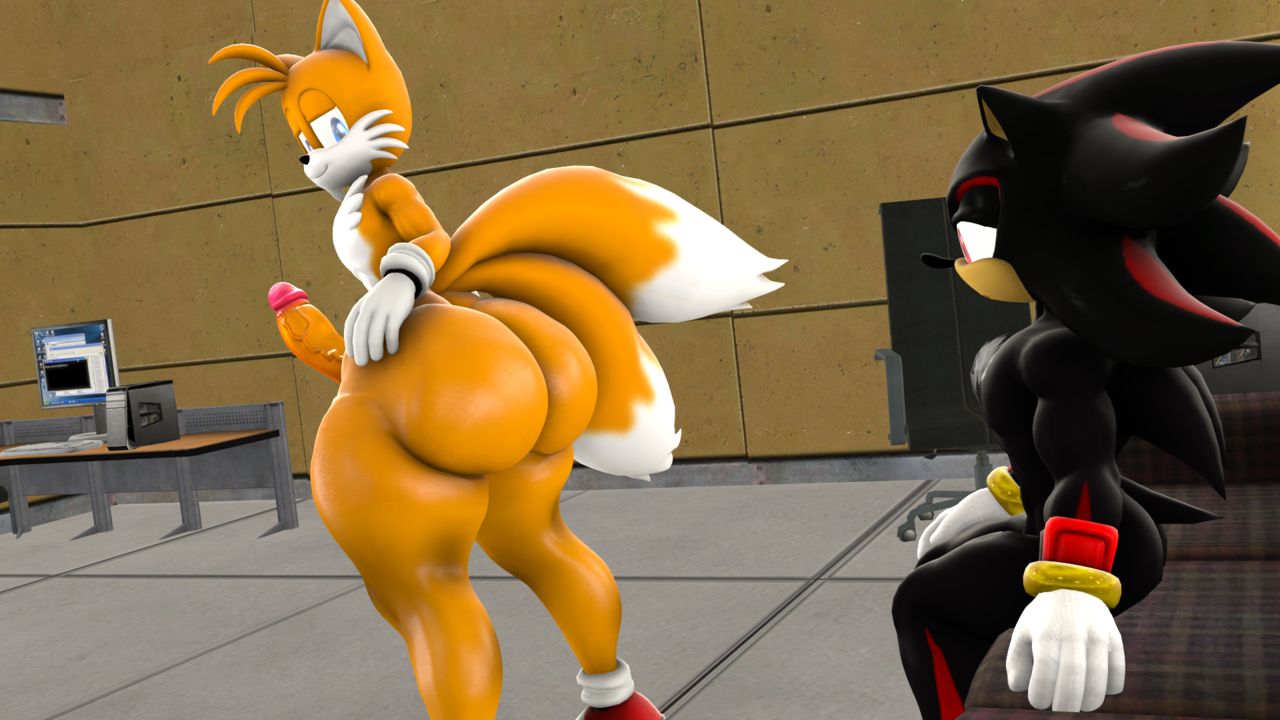 2boys, 3d, anthro, ass, big ass, big butt, blueapple, canid, canine, erection, femboy, fox, hedgehog, huge ass, looking at another, looking back, male, male only, penis, shadow the hedgehog, sonic (series), tail, tails, tails the fox, thick ass, thick penis, thick thighs, wide hips