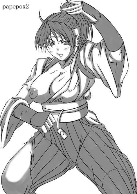 breasts kasumi_todoh king_of_fighters nipples one_breast_out papepox2 ponytail snk tagme tied_hair