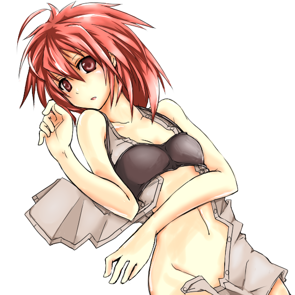 blush bottomless charmers hiita hiita_the_fire_charmer no_pants red_hair short_hair yu-gi-oh!