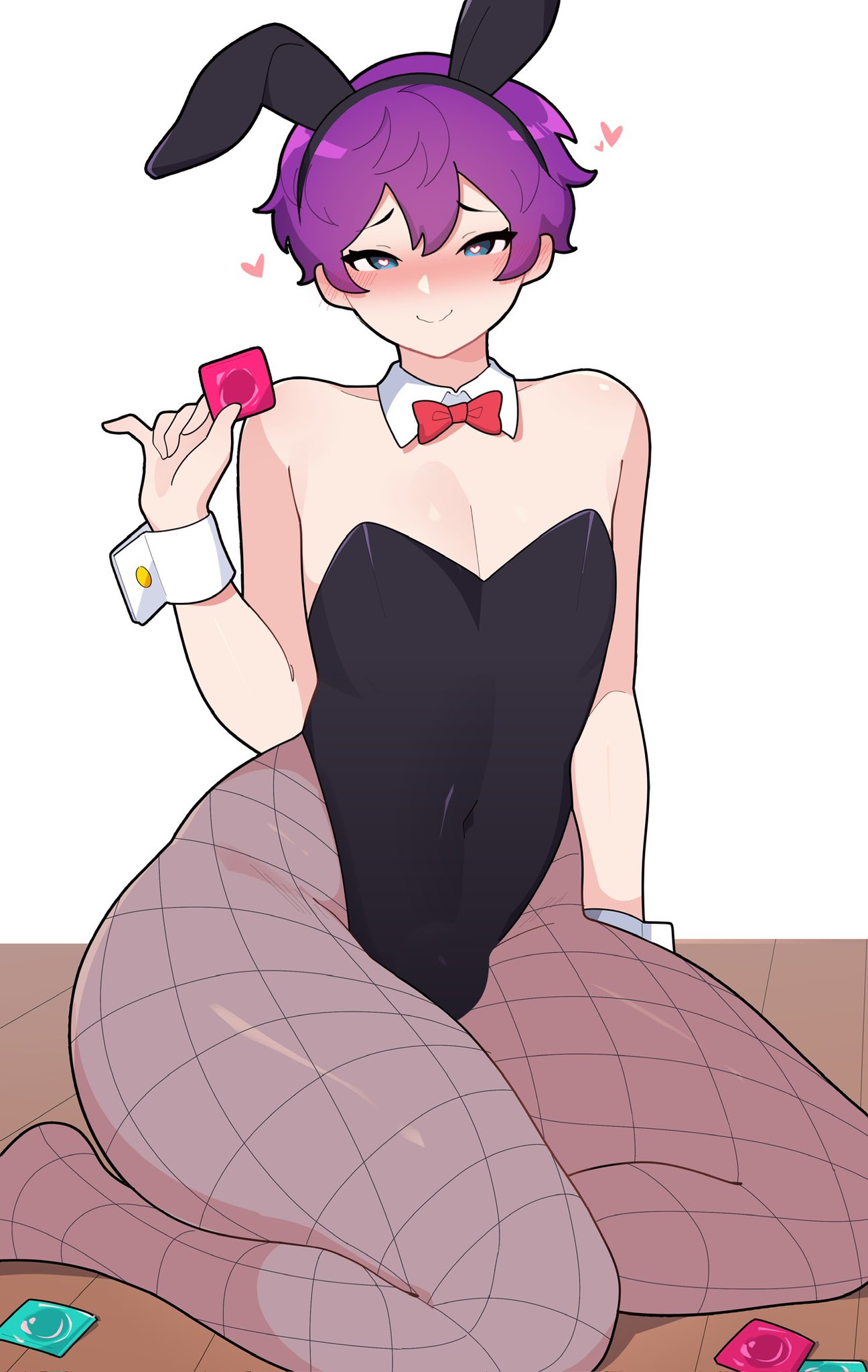 blushing, boy, bunnysuit, commission, condom, femboy, horny, male, oc, roixy nsfw