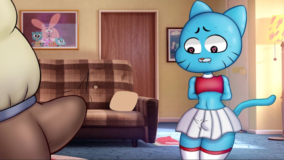 2boys, 2d, age difference, anthro, balls, bent over, bent over couch, big belly, big penis, blue fur, bootydox, cartoon network, cat, cheerleader, cheerleader uniform, chubby, crossdressing, daddy kink, father, father and son, femboy, gay, gumball watterson, heart-shaped pupils, imminent anal, imminent sex, incest, living room, male, male cheerleader, male only, multiple boys, multiple males, musk, overweight, penis, pink fur, rabbit, richard watterson, size difference, small balls, small penis, sofa, son, sweat, the amazing world of gumball, thighhighs, trap, yaoi