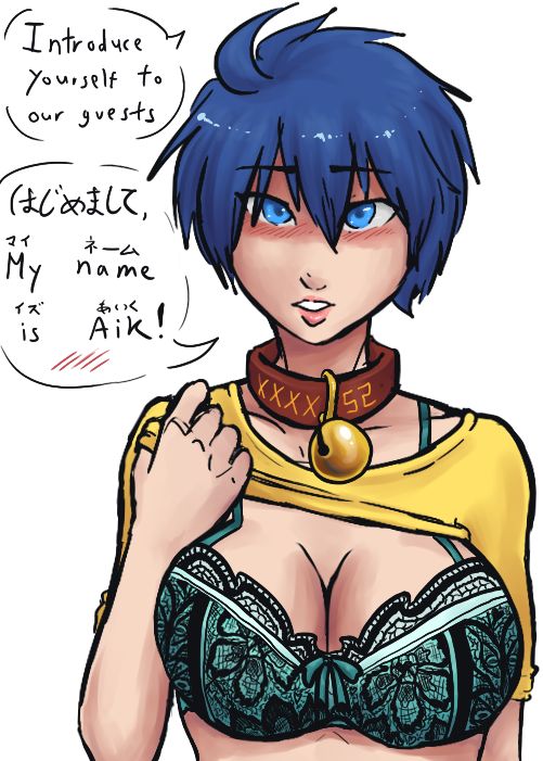 aik_(xxxx52) blue_eyes blue_hair bra collar cute partially_clothed short_hair xxxx52