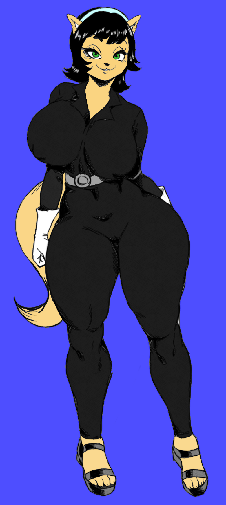 1girls, 4 toes, anthro, ass, belt, big ass, big breasts, big butt, black hair, bodysuit, breasts, cameltoe, cat ears, cat humanoid, cat tail, clothed, clothing, curvy, curvy female, curvy figure, edit, edited, feline, female, female only, fur, furry, furry ears, furry only, furry tail, gloves, heels, hips, jay-marvel, kitty katswell, large ass, large breasts, large butt, large thighs, nickelodeon, nipple bulge, pussy, sandals, seductive, seductive smile, shoes, smile, solo, solo female, standing, suit, t.u.f.f. puppy, thick thighs, toes, voluptuous, wide hips