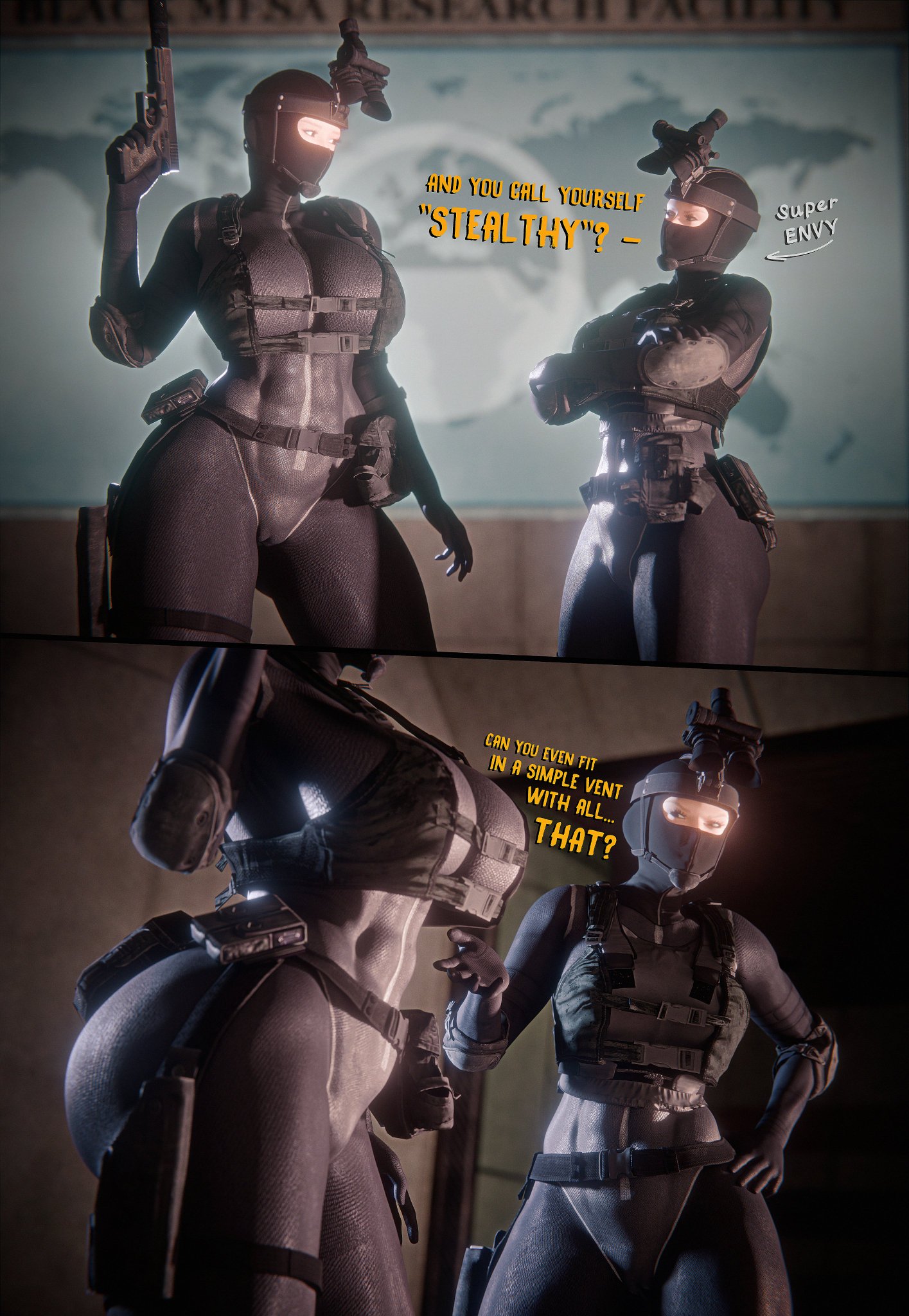 2girls, 3d, ass bigger than head, beautiful women, big ass, big breasts, big thighs, black ops (half-life), black ops assassin, breasts, breasts bigger than head, curvaceous, curvy, curvy figure, digital media (artwork), female, half-life (series), hips, hourglass figure, huge ass, huge breasts, huge thighs, large ass, large breasts, large thighs, leaning to the side, legs, mature, mature female, slim waist, small d0rk, thick, thick hips, thick legs, thick thighs, thighs, thighs bigger than head, unnamed characters, valve, voluptuous, waist, wide hips, wide thighs