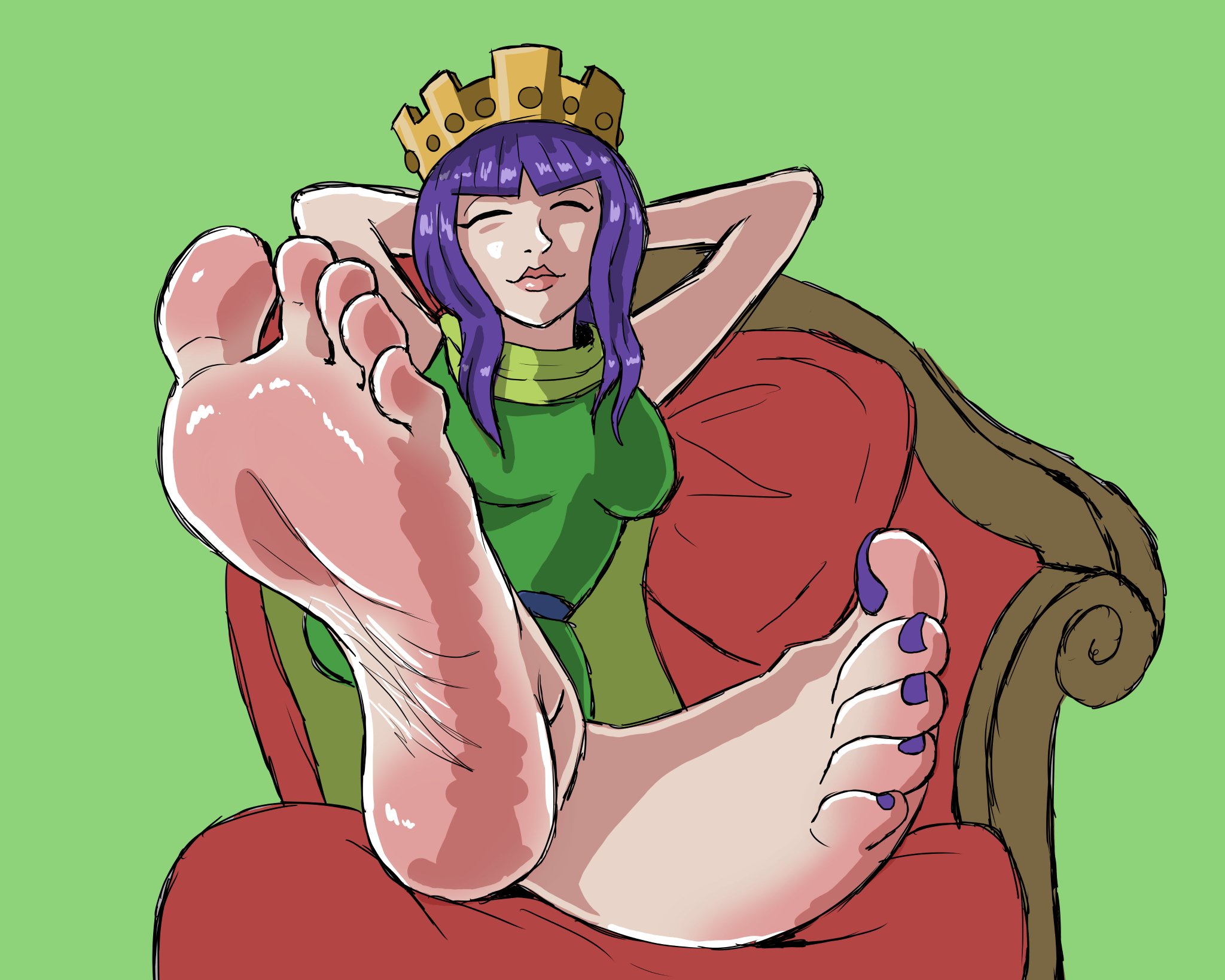 archer queen, archer queen (clash of clans), armpits, arms up, barefoot, boobs, clash (series), clash of clans, fanart, feet, feet up, foot fetish, meme, painted nails, soles, squibble art, toes, trend