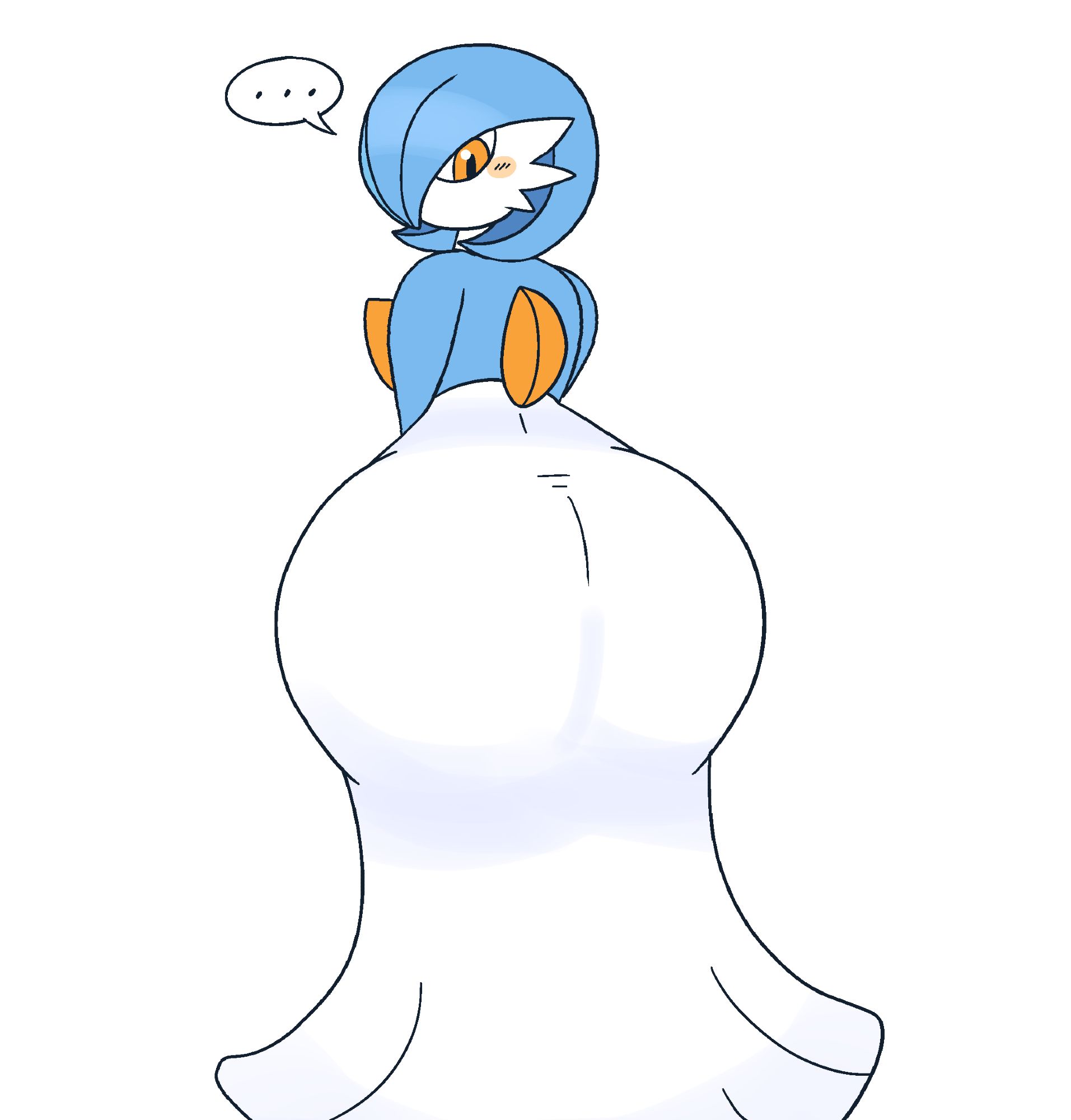 1boy, big ass, big butt, blue hair, bottom heavy, drawful-s, femboy, gardevoir, male gardevoir, orange eyes, pokemon, pokemon (species), shiny pokemon, white background
