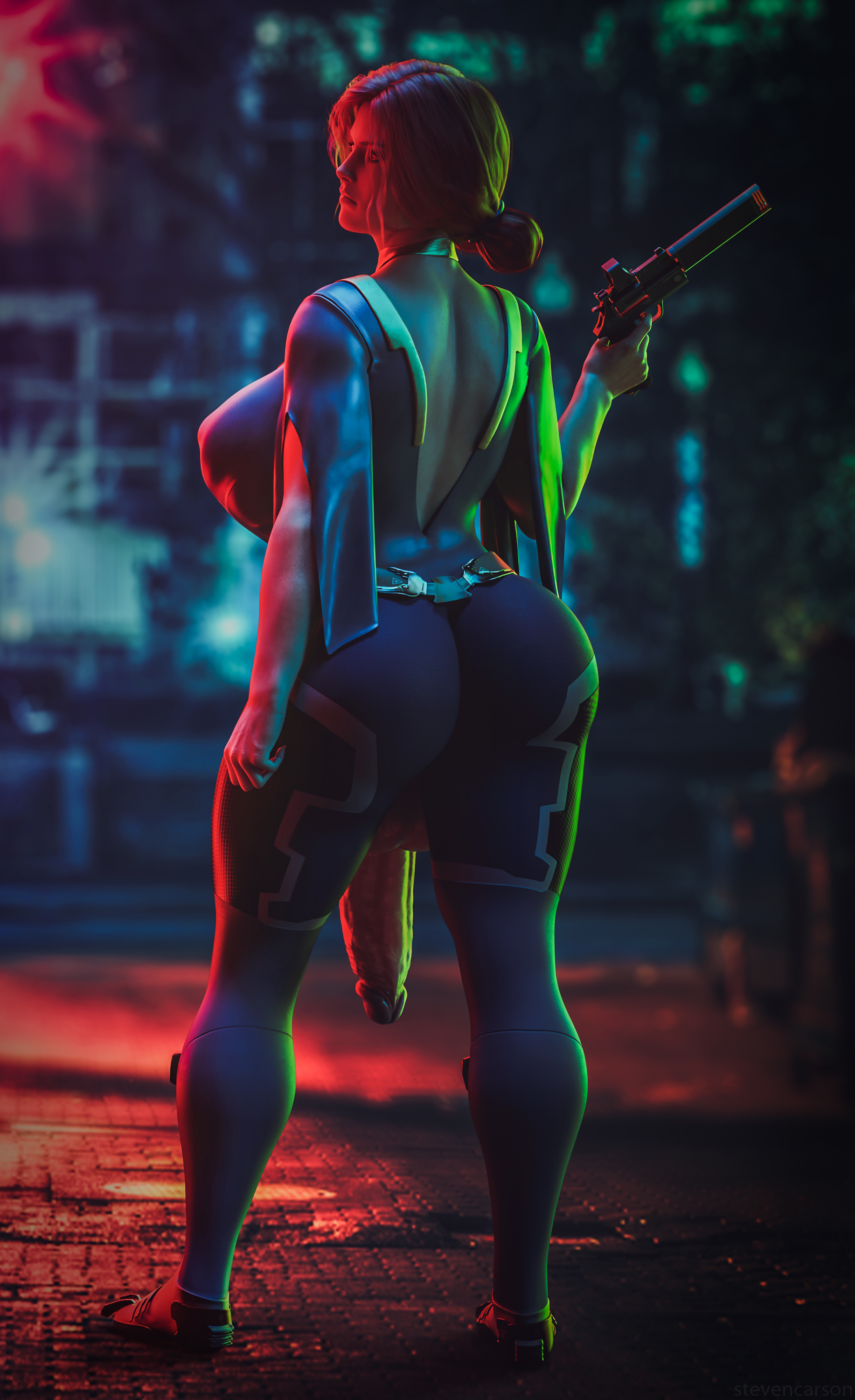 1futa, 3d, ass, backsack, balls, ballsack, breasts, casual, casual exposure, casual nudity, cd projekt red, crotchless, curvy, firearm, flaccid, futa only, futa sans pussy, futanari, gun, handgun, holding object, huge ass, huge breasts, human, hyper, hyper penis, intersex, large balls, pale skin, penis, penis out, public, realistic, revolver, solo, solo futa, spread legs, standing, stevencarson, taint, the witcher, the witcher (series), the witcher 2, the witcher 3: wild hunt, triss merigold, weapon, wide hips