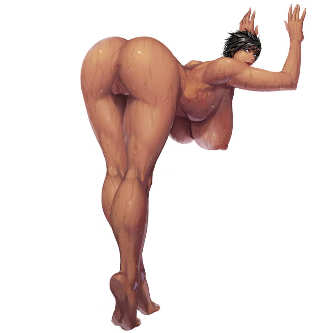 1girls ass bent_over berserk big_ass big_breasts black_hair blue_eyes breasts casca dark-skinned_female dark_skin female female_only huge_ass human nipples nude short_hair solo sweat tagme thick_thighs tomboy wet wide_hips xxoom