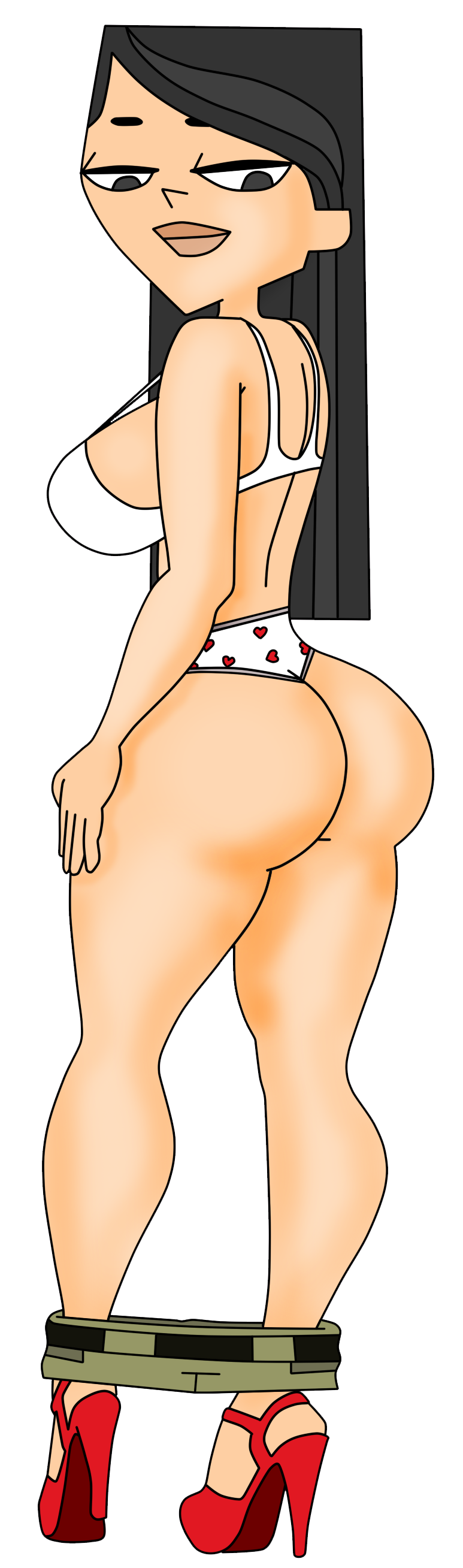 1girls, ass, female, female only, from behind, heart, heather (tdi), high heels, looking back, mostly nude, pants down, showing off, solo, solo female, total drama island, transparent background, vanilladream34