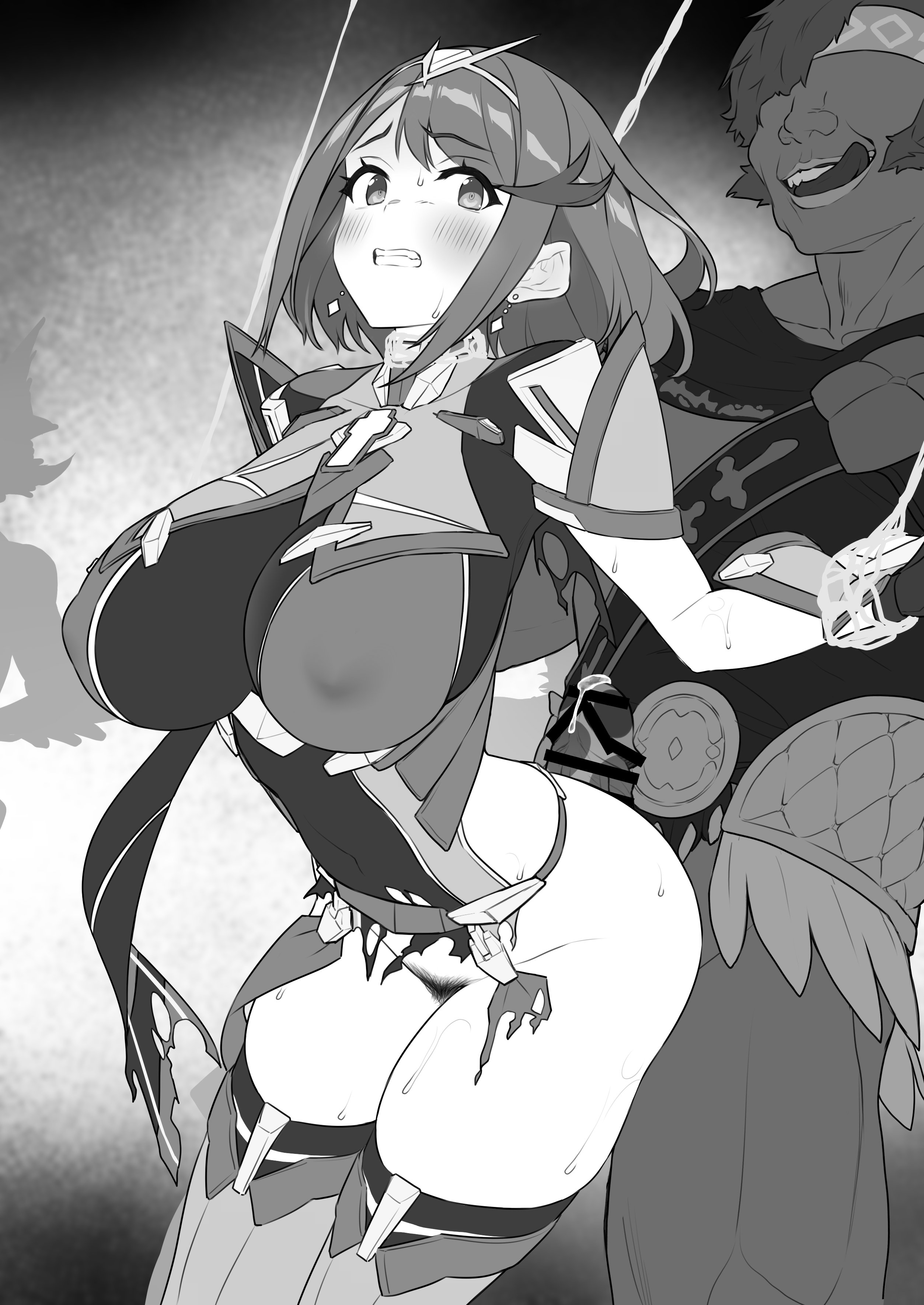 bondage, demohan555, female, monochrome, nintendo, pyra, rape, xenoblade (series), xenoblade chronicles 2