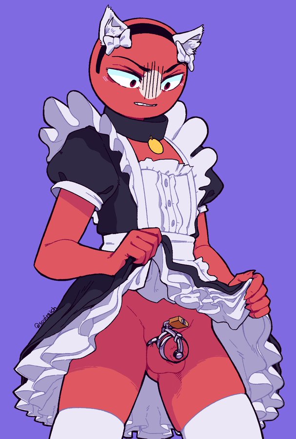 1boy, cat ears, chastity, chastity cage, countryhumans, frustrated, headband, horny, maid, maid uniform, male, nazi, nazi germany (countryhumans), reich, stockings