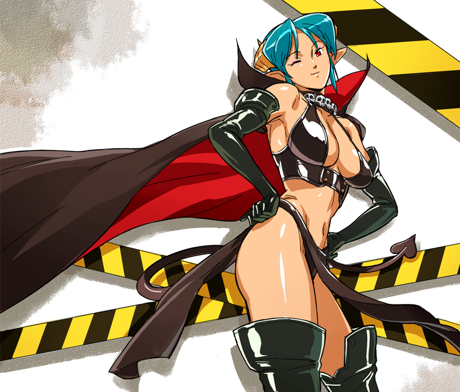 1girls 2011 armpits ass bare_shoulders big_ass black_clothing black_gloves black_thighhighs black_thong breasts cape carrera cleavage clothing collar demon_girl demon_horns demon_tail elbow_gloves eyeshadow female female_only gloves goth goth_girl green_eyes hands_on_hips hazard_stripes highres horns large_breasts loincloth long_ears looking_at_viewer makeup midriff monster_girl navel one_eye_covered opocom pink_eyeshadow pointy_ears pose red_eyes revealing_clothes seductive shadow short_hair sideboob skull skull_necklace smile solo standing stockings succubus succubus_costume succubus_horns tail thick_thighs thighhighs thighs thong viper_(series) viper_gts volvox wink zettai_ryouiki