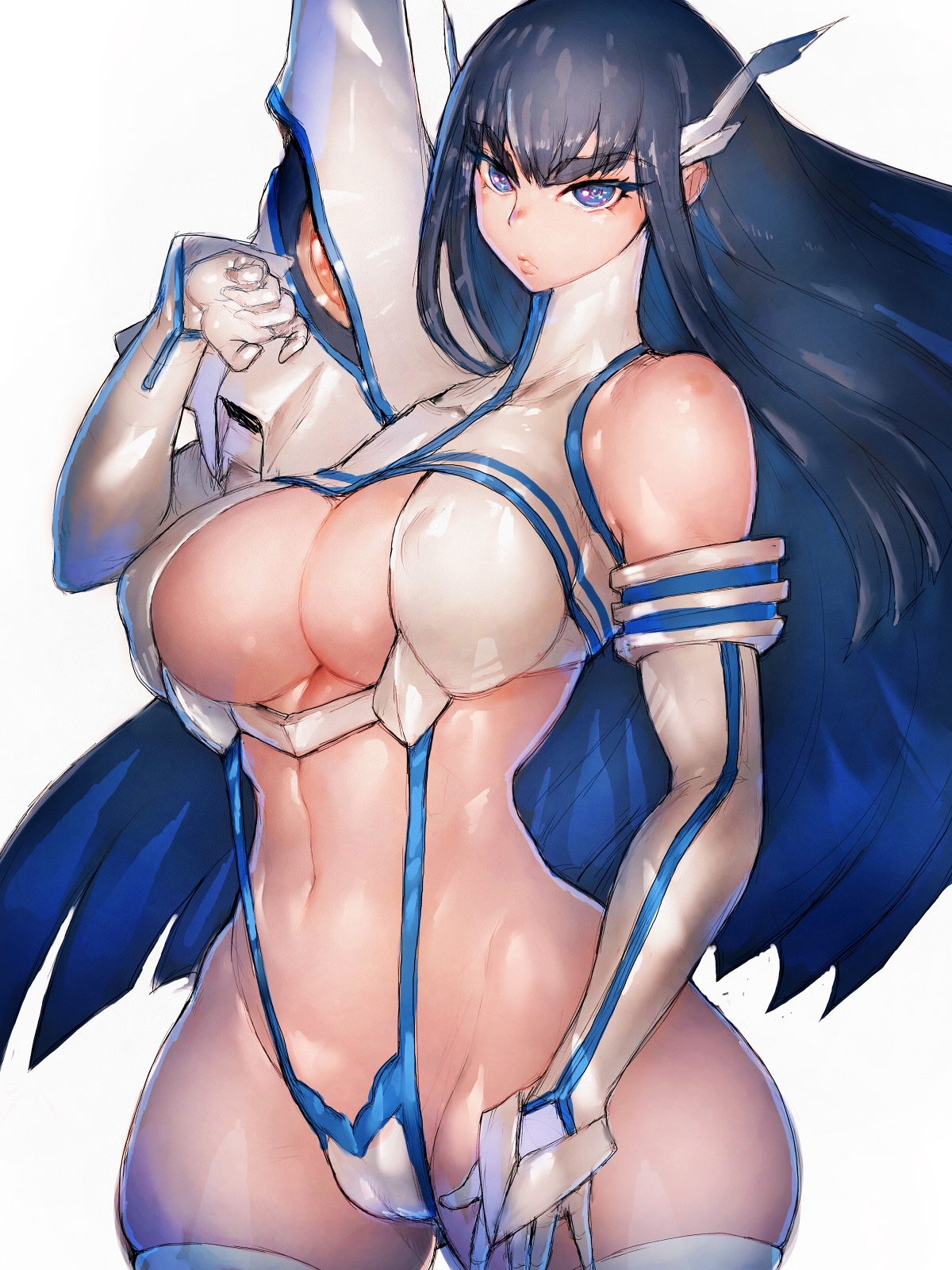 1girls, big breasts, breasts, cleavage, female, female only, fumio (rsqkr), junketsu, kill la kill, kiryuuin satsuki, large breasts, looking at viewer, solo, thick thighs, wide hips