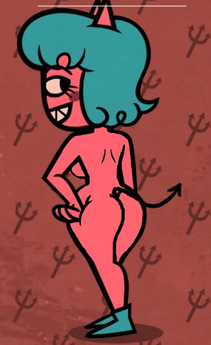 ass blue_hair breasts demon devil_mom_(jackbox) edited_screencap female_only jackbox_games jamethegamer milf red_skin smile smiling smiling_at_viewer solo solo_female the_devils_and_the_details the_jackbox_party_pack_7 thighs