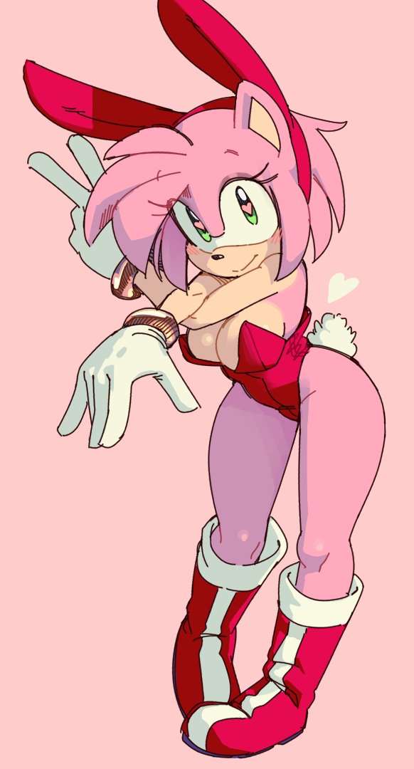 1girls, alternate costume, amy rose, breasts, bunny ears, bunnysuit, cleavage, female, female focus, female only, green eyes, hedgehog, pink fur, pink hair, sega, solo, sonic (series), sonic the hedgehog (series), wamudraws