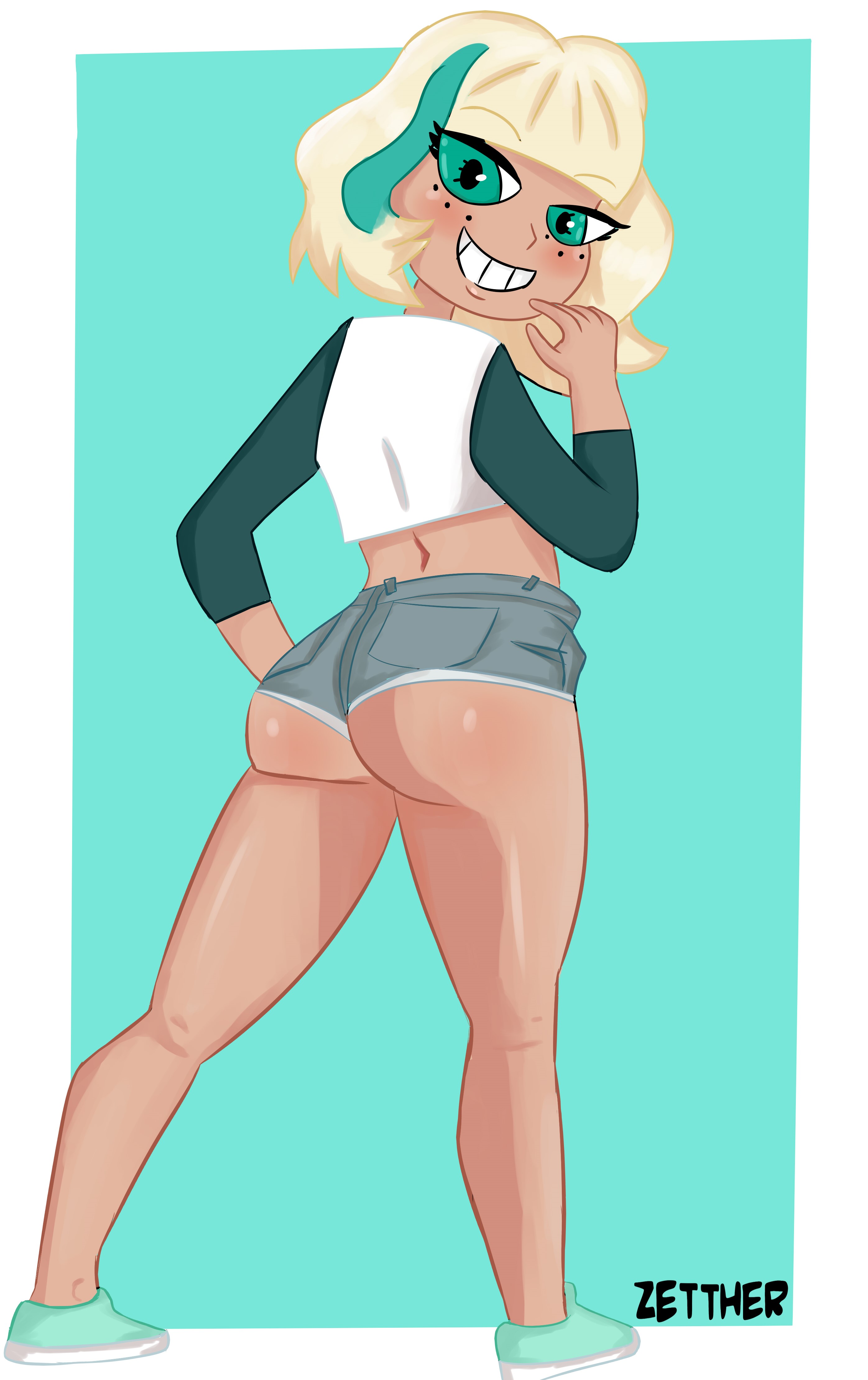 1girls, ass, blonde hair, disney, disney channel, disney xd, female, female only, jackie lynn thomas, legs, short hair, shorts, solo, star vs the forces of evil, straight hair, tan-skinned female, white female, zetther