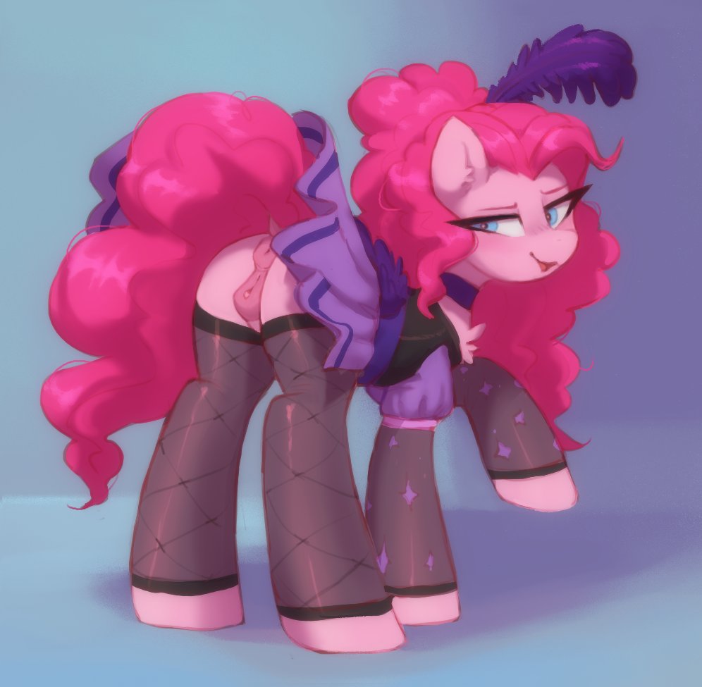 2020 animal_genitalia animal_pussy anus ass clothed clothed_feral clothing earth_pony equid equine equine_pussy female feral friendship_is_magic genitals hasbro horse legwear looking_at_viewer mammal my_little_pony orchidpony pinkie_pie_(mlp) pony puffy_anus pussy solo