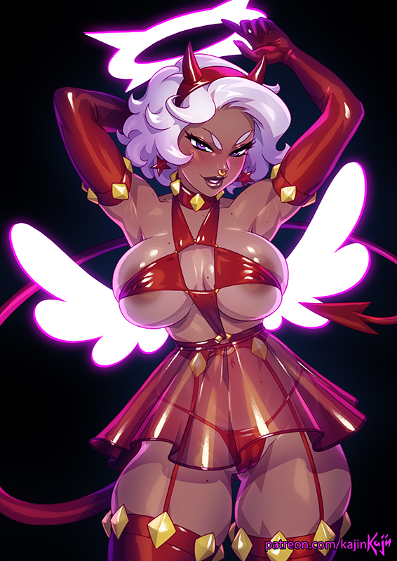1girls, big breasts, breasts, cleavage, dark skin, dark-skinned female, female, female only, kajinman, large breasts, solo, thick thighs, wide hips