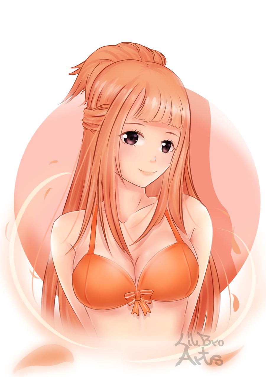 1girls arms_behind_back bikini blush breasts brown_eyes cleavage female female_only fuuma_sasame lilbroarts long_hair looking_at_viewer naruto naruto_(classic) orange_hair smile solo swimsuit tied_hair upper_body