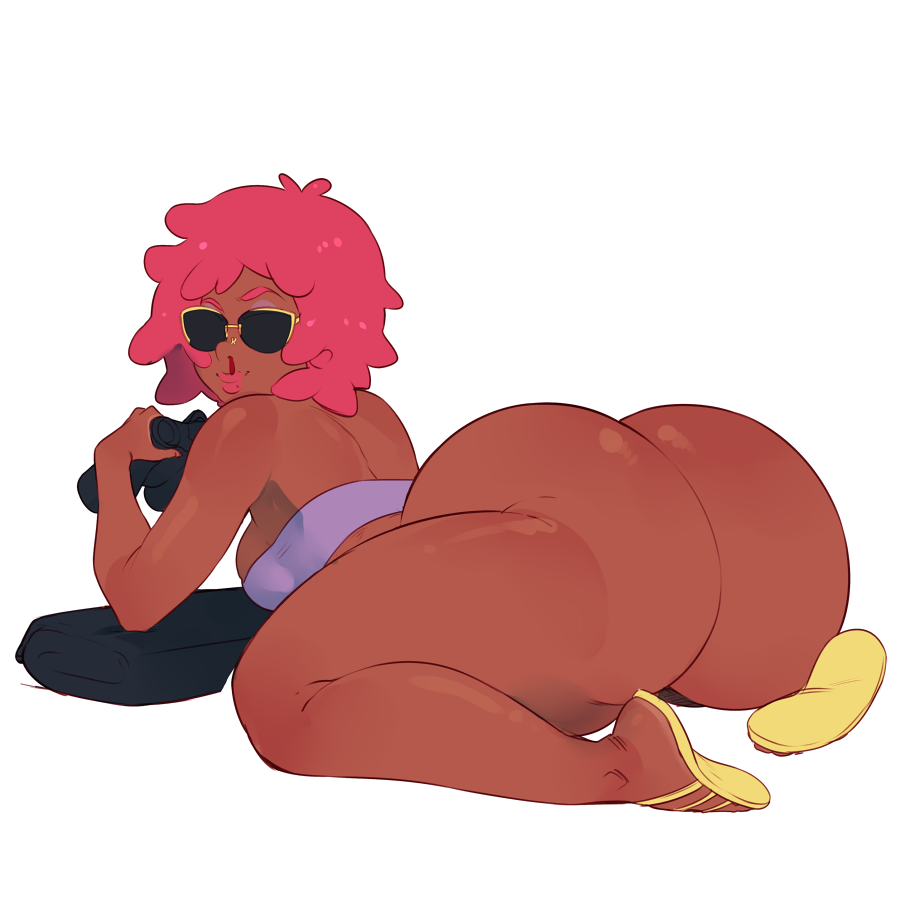 1girls all_fours ass big_ass big_butt binoculars brown_skin bubble_ass bubble_butt butt crystal_(inoiiying) curvy dark-skinned_female dark_skin dat_ass doggy_style fat_ass female female_only glasses huge_ass huge_butt illboxart looking_at_viewer looking_back nosebleed original original_character pink_hair red_hair round_ass sandals solo sunglasses swimsuit thick thick_ass thick_thighs thighs voluptuous wide_hips