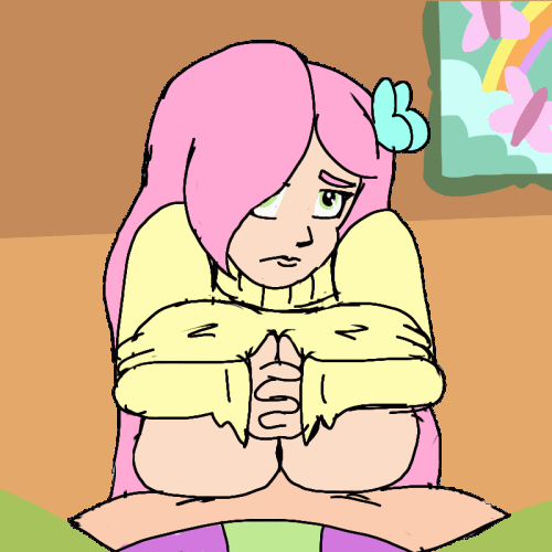 1boy, 1girls, 2015, 4 fingers, animated, big breasts, breasts, clothing, covered paizuri, cute, faceless, faceless male, female, fluttershy (mlp), friendship is magic, green eyes, human, humanized, large breasts, looking at viewer, male, my little pony, older female, older female and younger male, olord, outercourse, paizuri, pink hair, sex through clothes, shy, smooth skin, spike (mlp), sweater, tagme, younger male