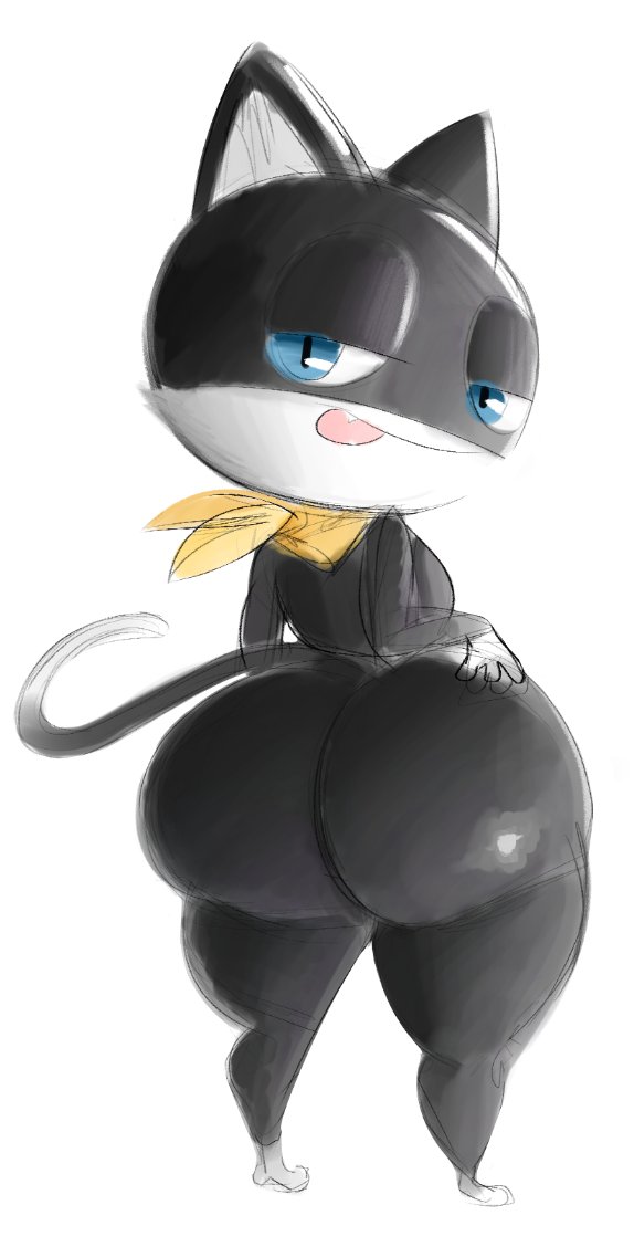 anthro, ass, atlus, bandana, blue eyes, feline, femboy, looking at viewer, looking back, male, male only, morgana (persona), ota (artist), persona, persona 5, solo male, tongue, tongue out
