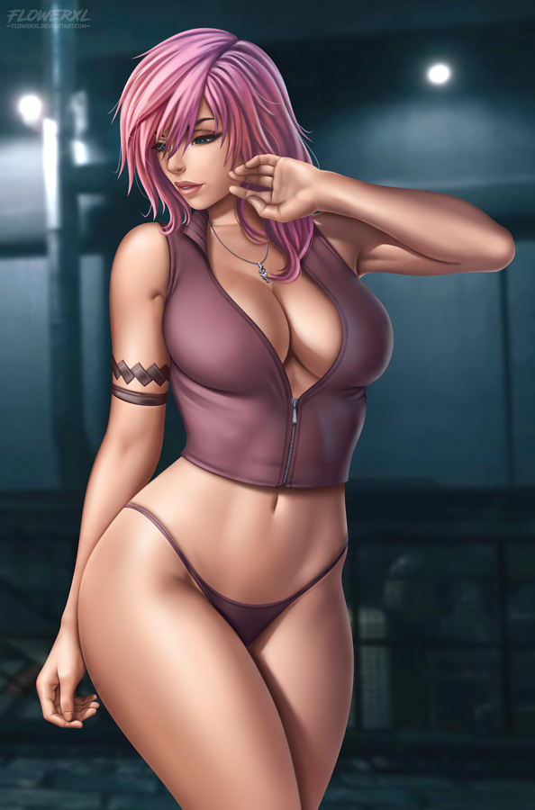 big breasts, breasts, cleavage, eclair farron, female, female only, final fantasy, final fantasy xiii, flowerxl, lightning returns: final fantasy xiii, no pants, panties, purple hair, small panties, square enix, tagme, thick thighs, toned, toned female