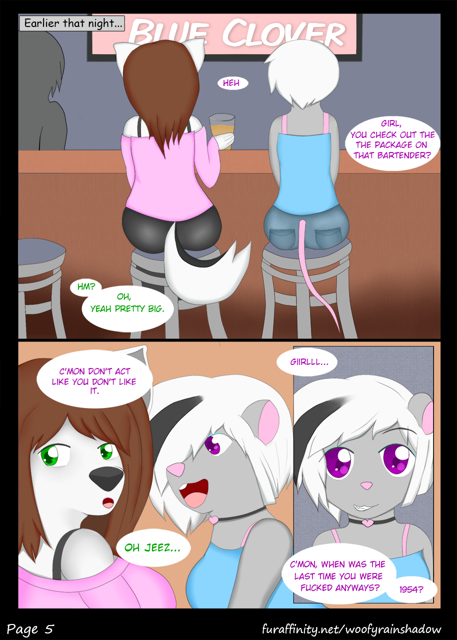 2girls anthro audrey_(woofyrainshadow) bar bar_stool canine comic duo english_text female female_only furaffinity_username furry page_5 rodent text woofyrainshadow